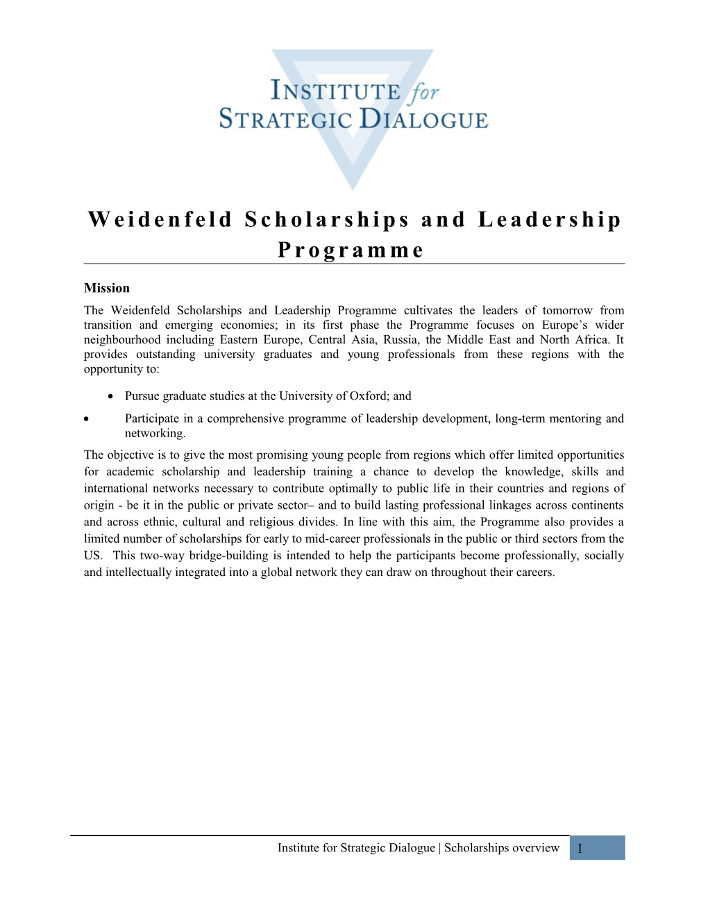 Weidenfeld Scholarships and Leadership Programme