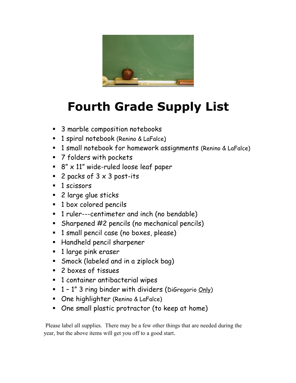 Miss Maiello S Supply List