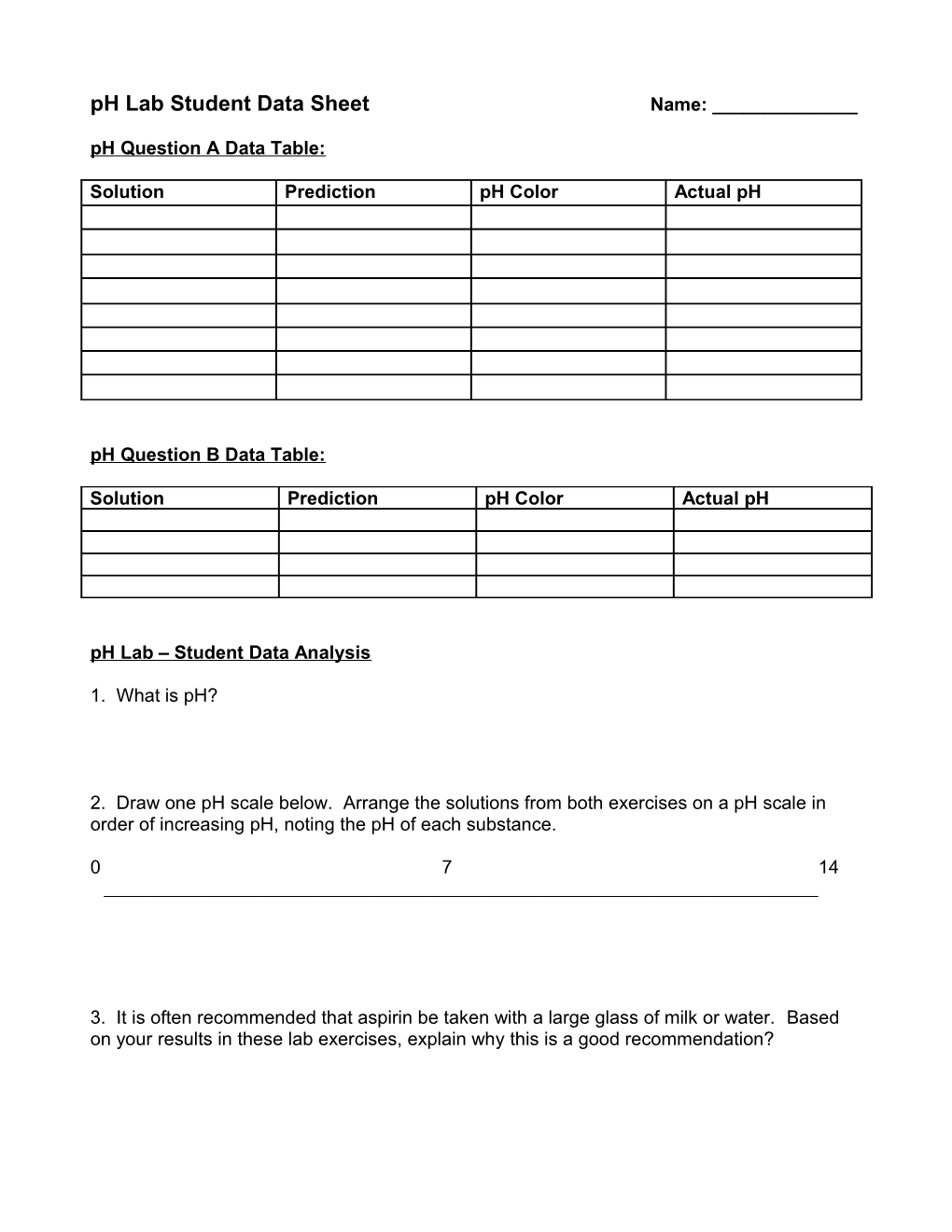 Ph Lab Student Data Sheet