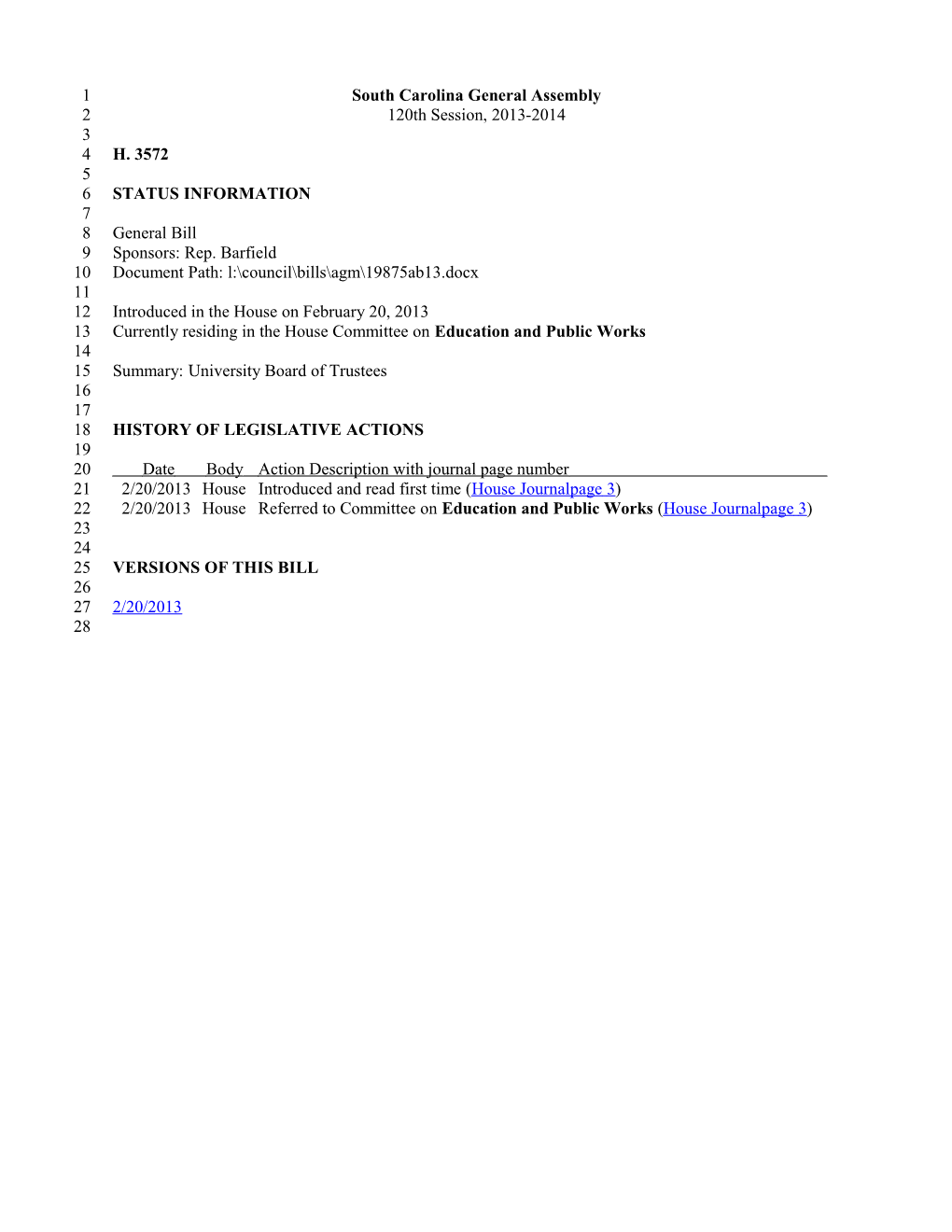 2013-2014 Bill 3572: University Board of Trustees - South Carolina Legislature Online