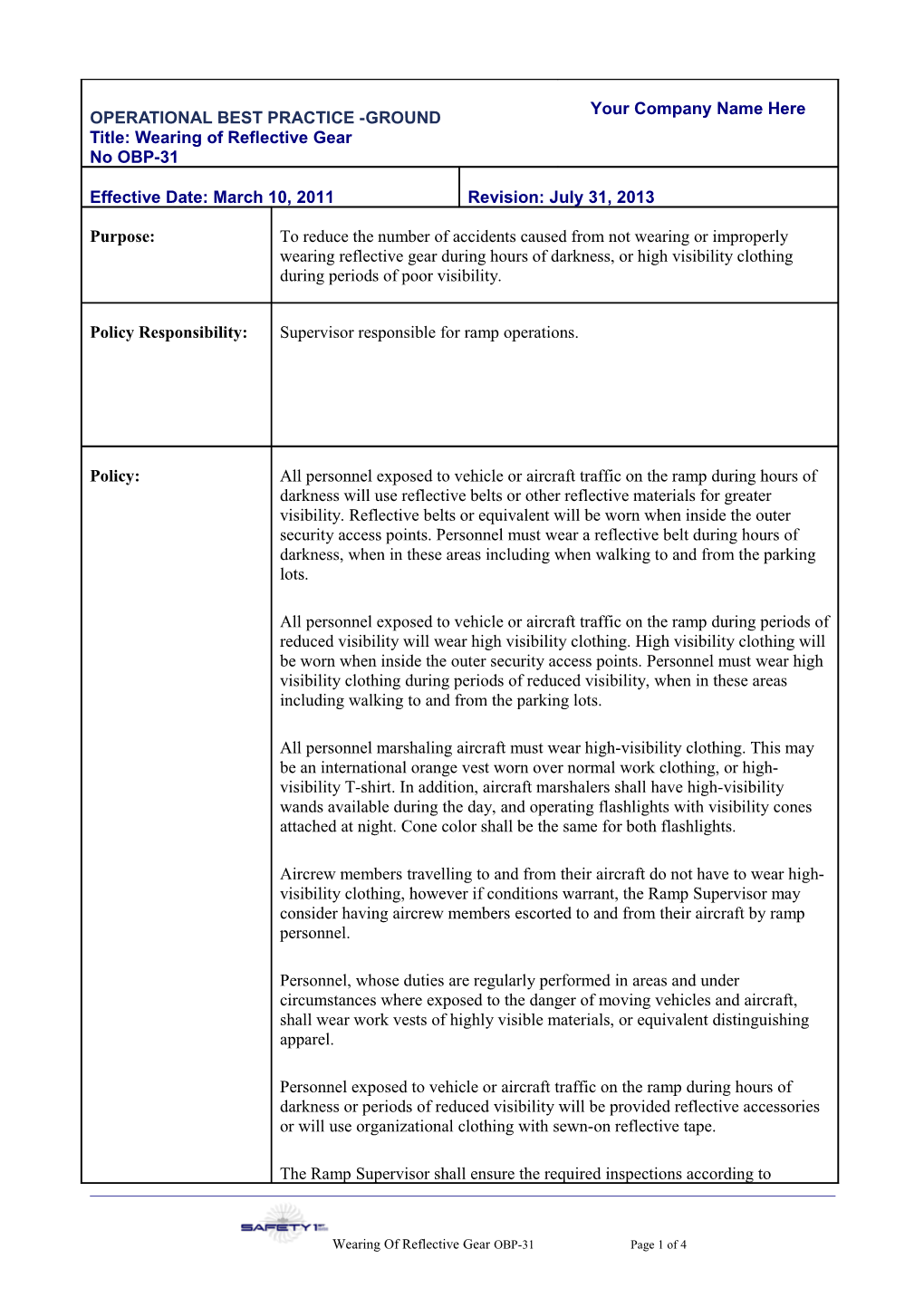 OPERATIONAL BEST PRACTICE -GROUND Title: Wearing of Reflective Gearno OBP-31