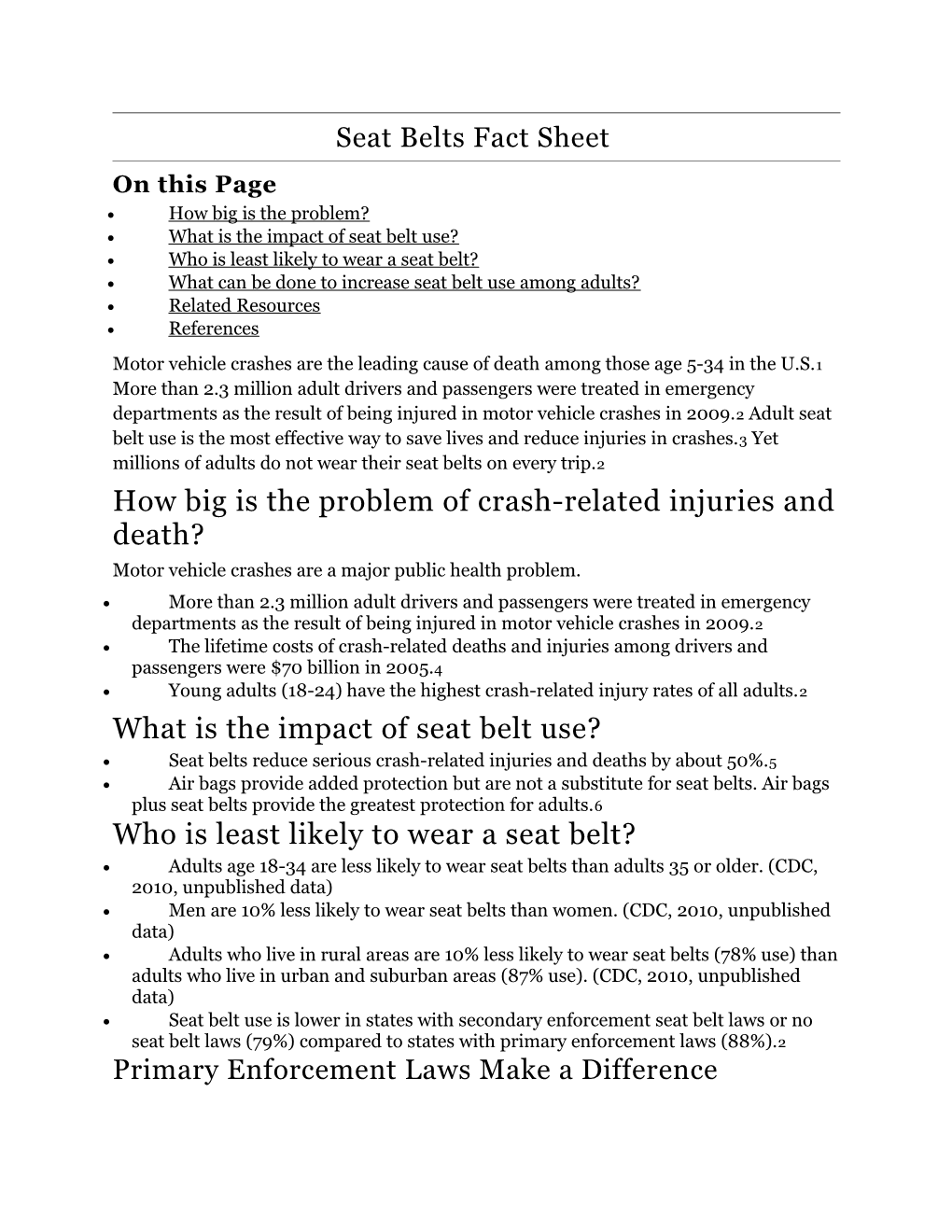 Seat Belts Fact Sheet