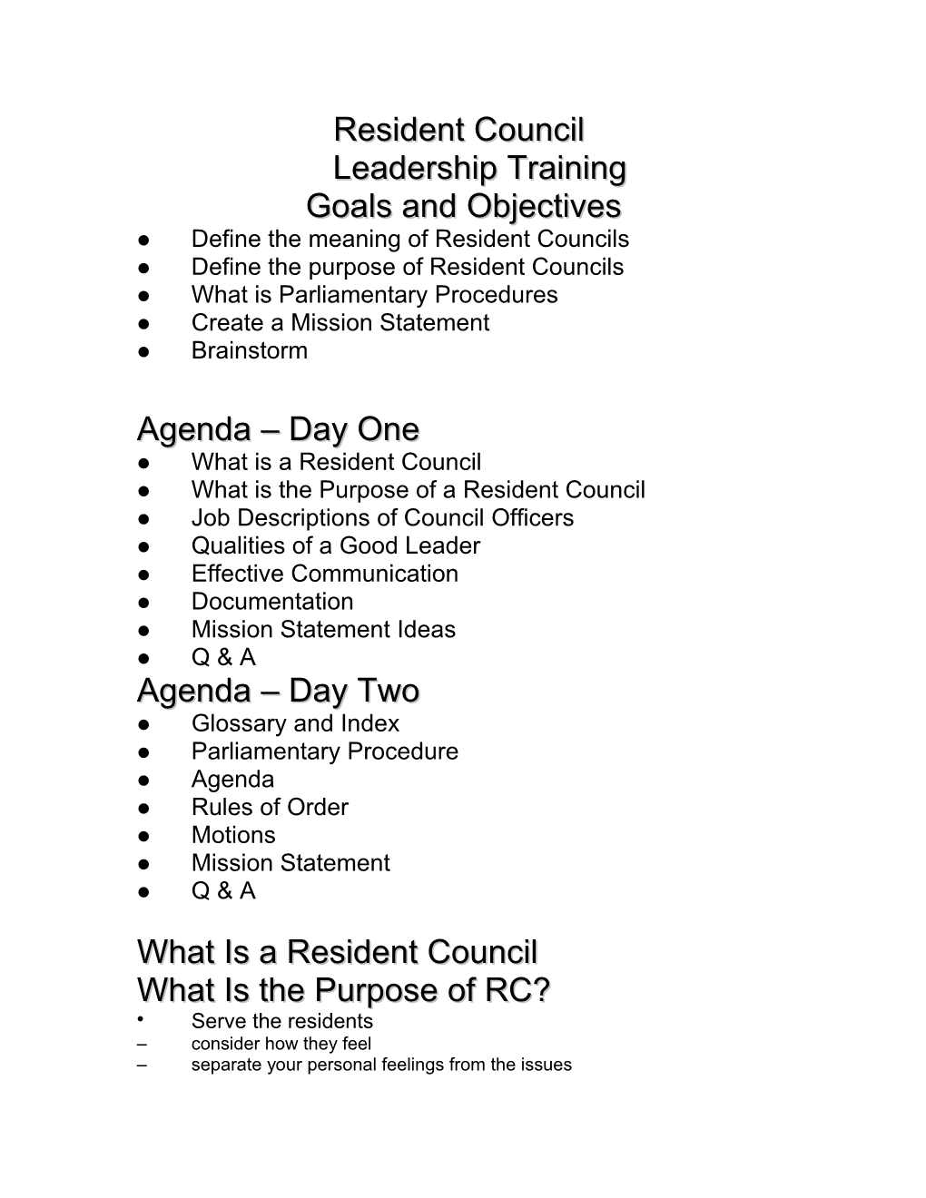 Resident Council Leadership Training