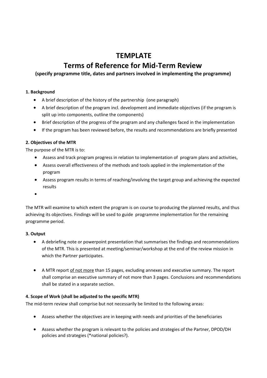 Terms of Reference for Mid-Term Review