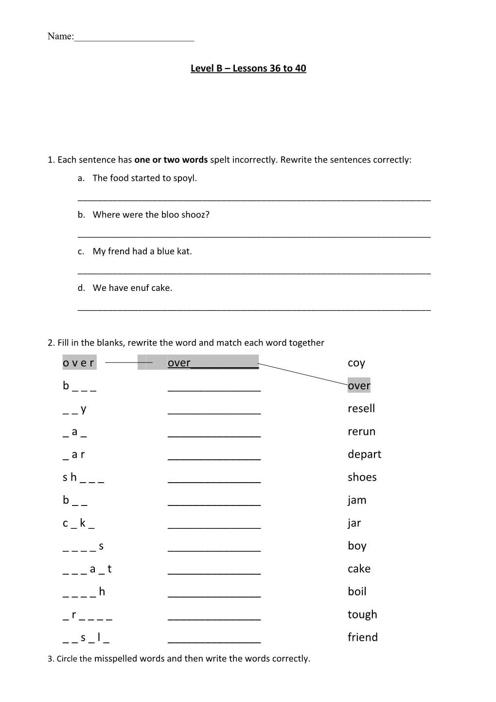 Level F Spelling Homework (Week 3) s1