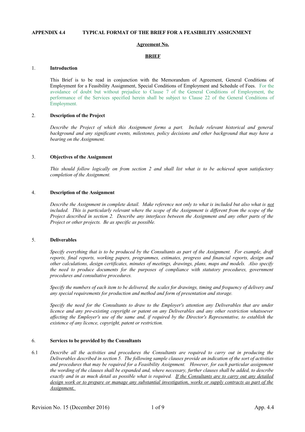 Appendix 4.4Typical Format of the Brief for a Feasibility Assignment