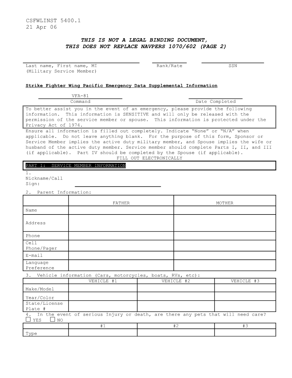 Emergency Data Form