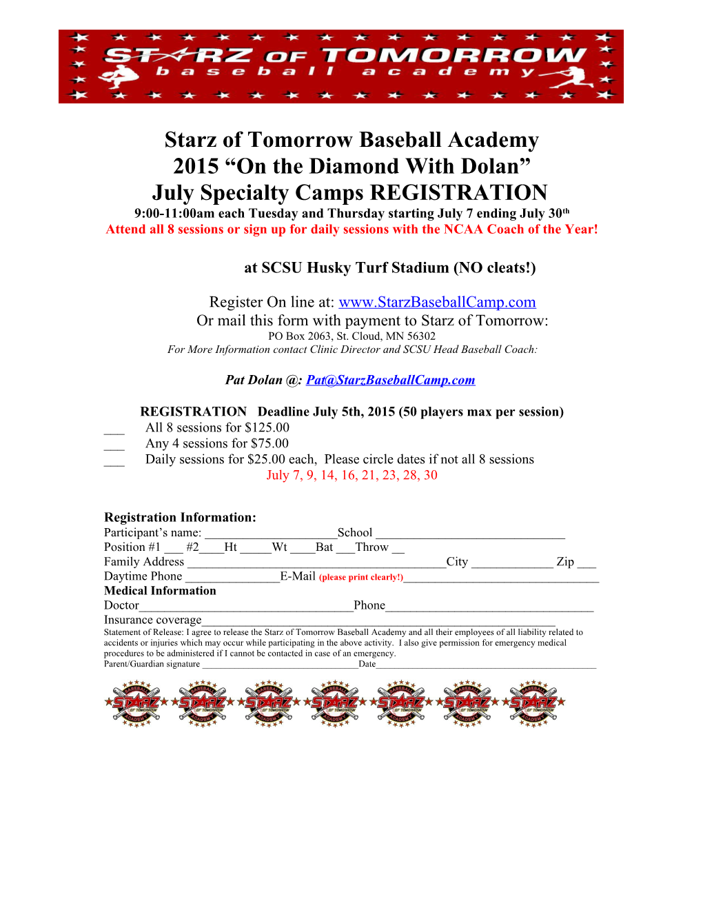 Starz of Tomorrow Fall Baseball League Registration