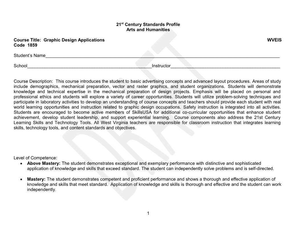 Course Title: Graphic Design Applications WVEIS Code 1859