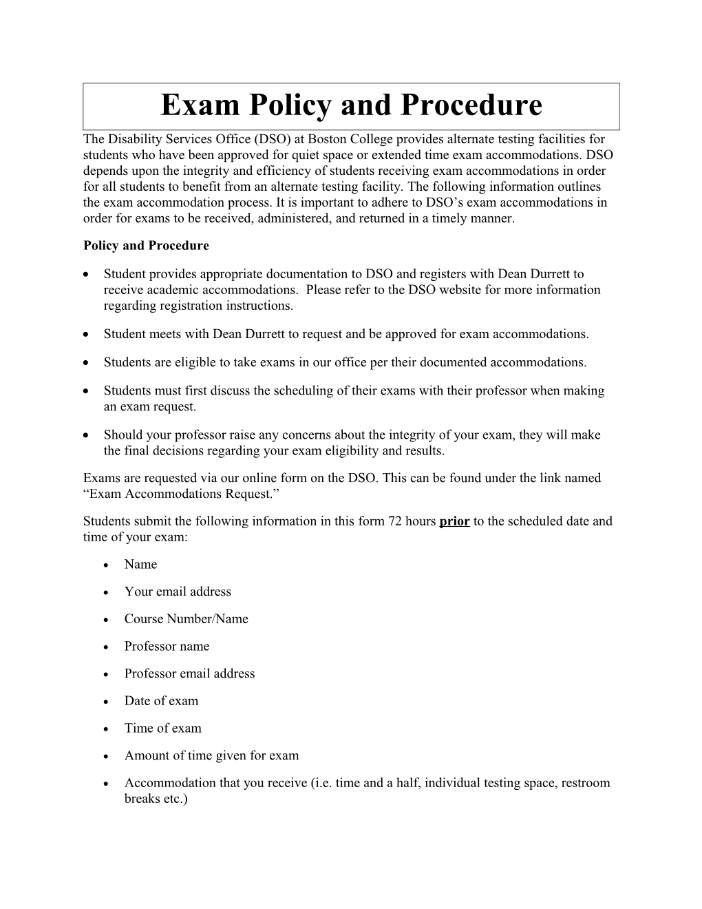 Exam Policy and Procedure