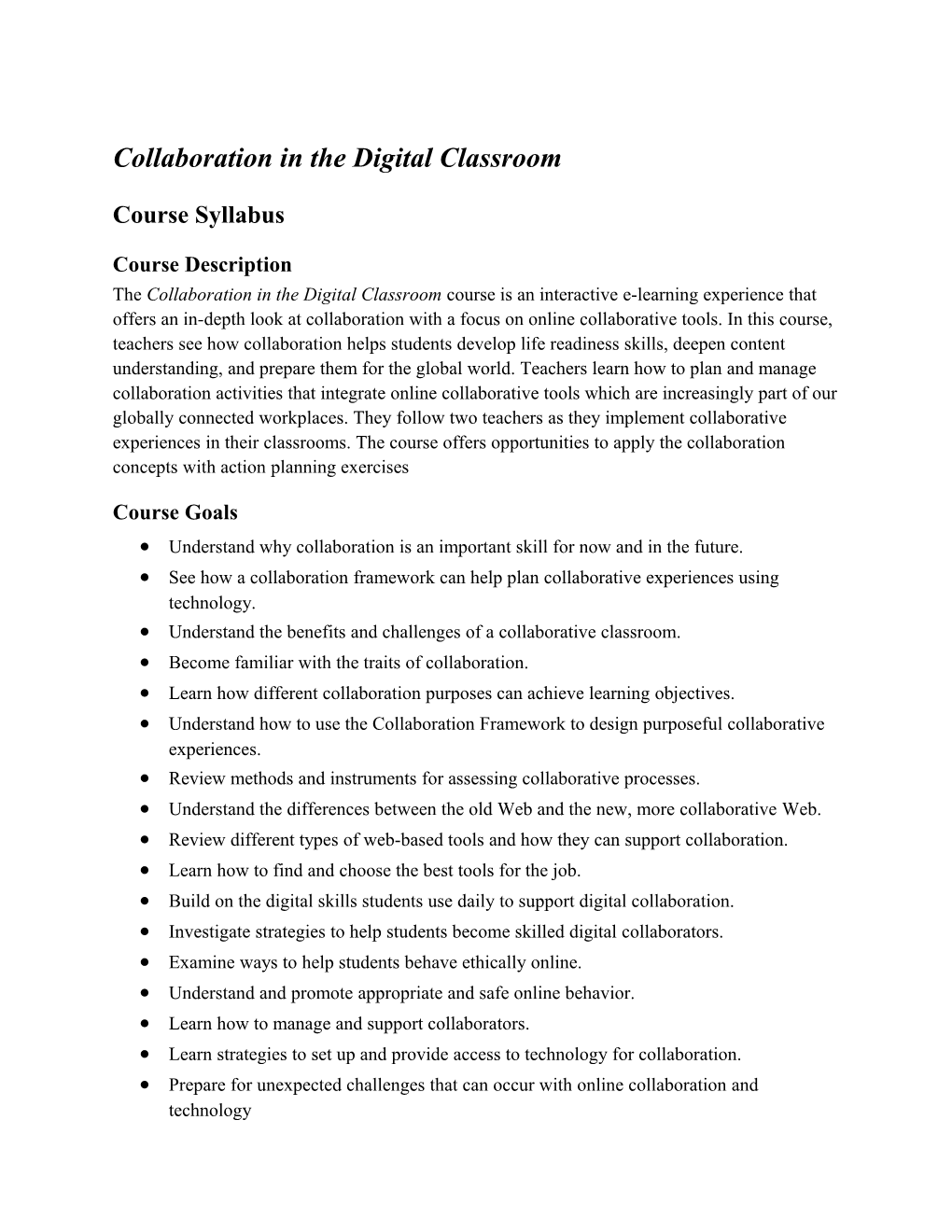 Syllabus for Collaboration in the Digital Classroom