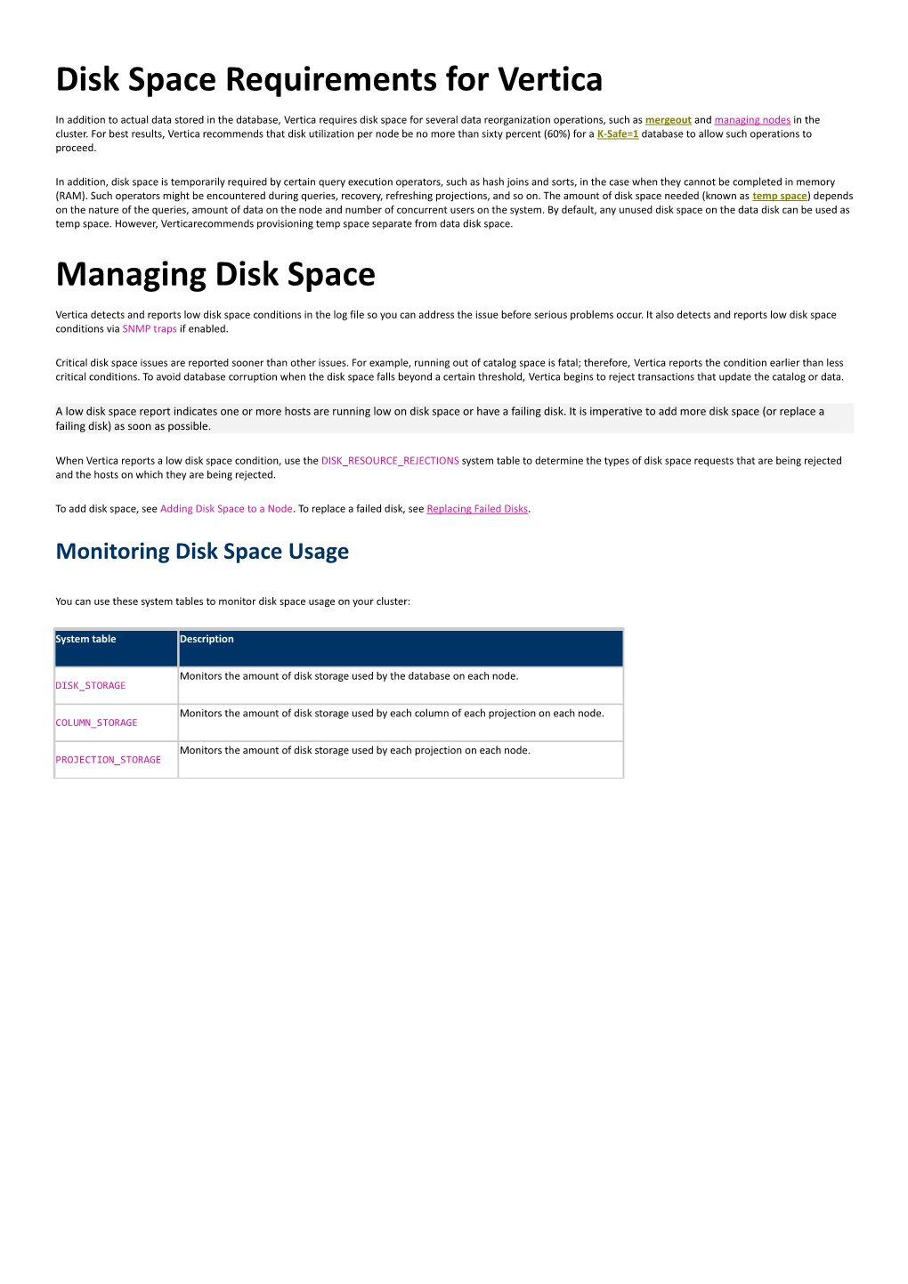 Disk Space Requirements for Vertica