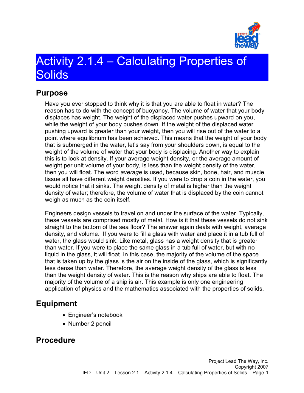 Activity 2.1.4: Calculating Properties of Solids