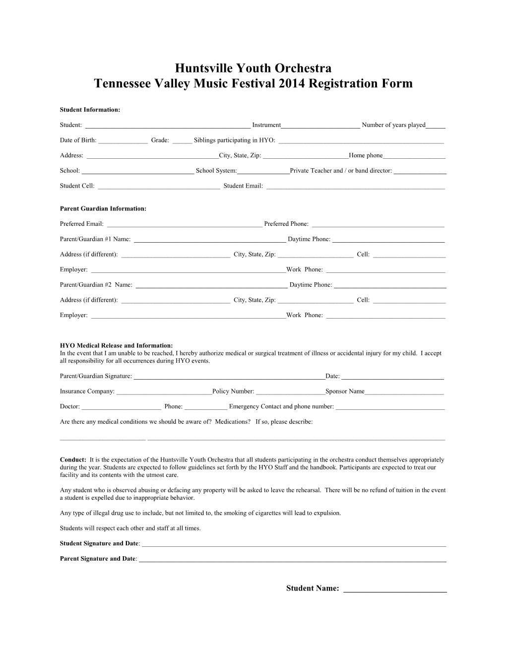 Tennessee Valley Music Festival 2014 Registration Form