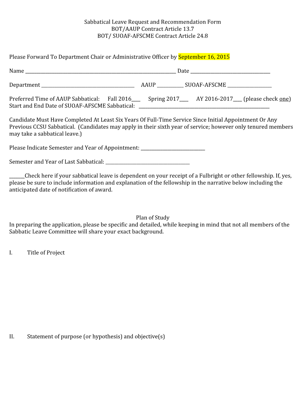 Sabbatical Leave Request and Recommendation Form