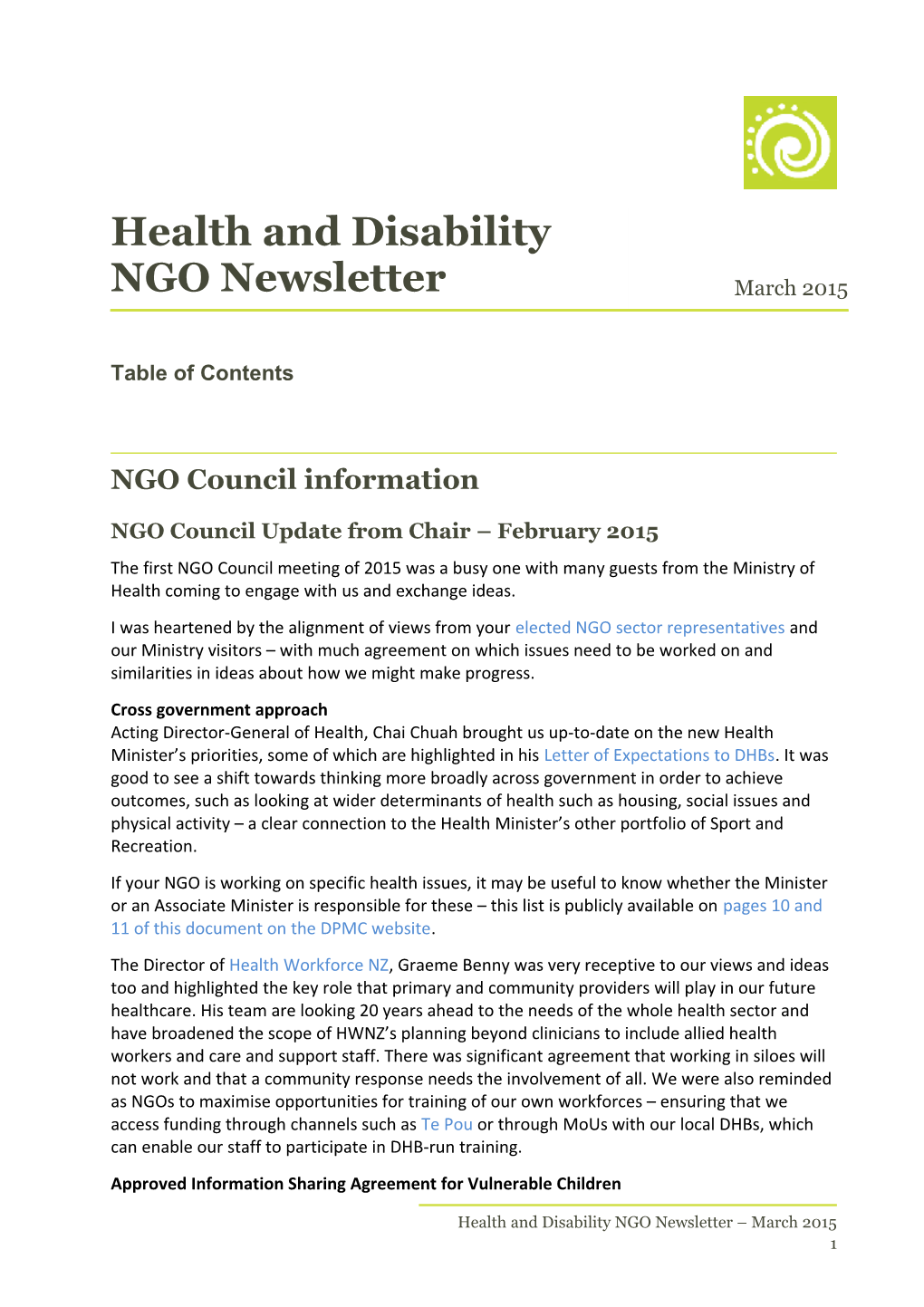 Health and Disability NGO Newsletter - August 2014 s1