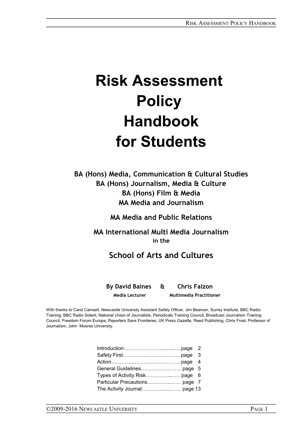 Risk Assessment Policy Handbook