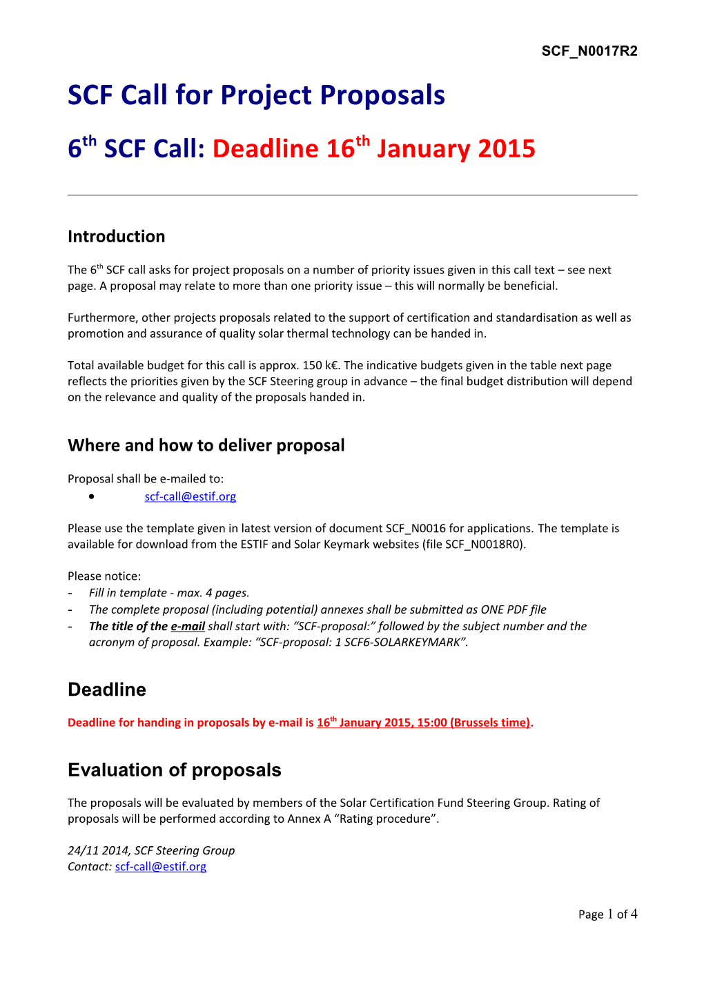 SCF Call for Project Proposals