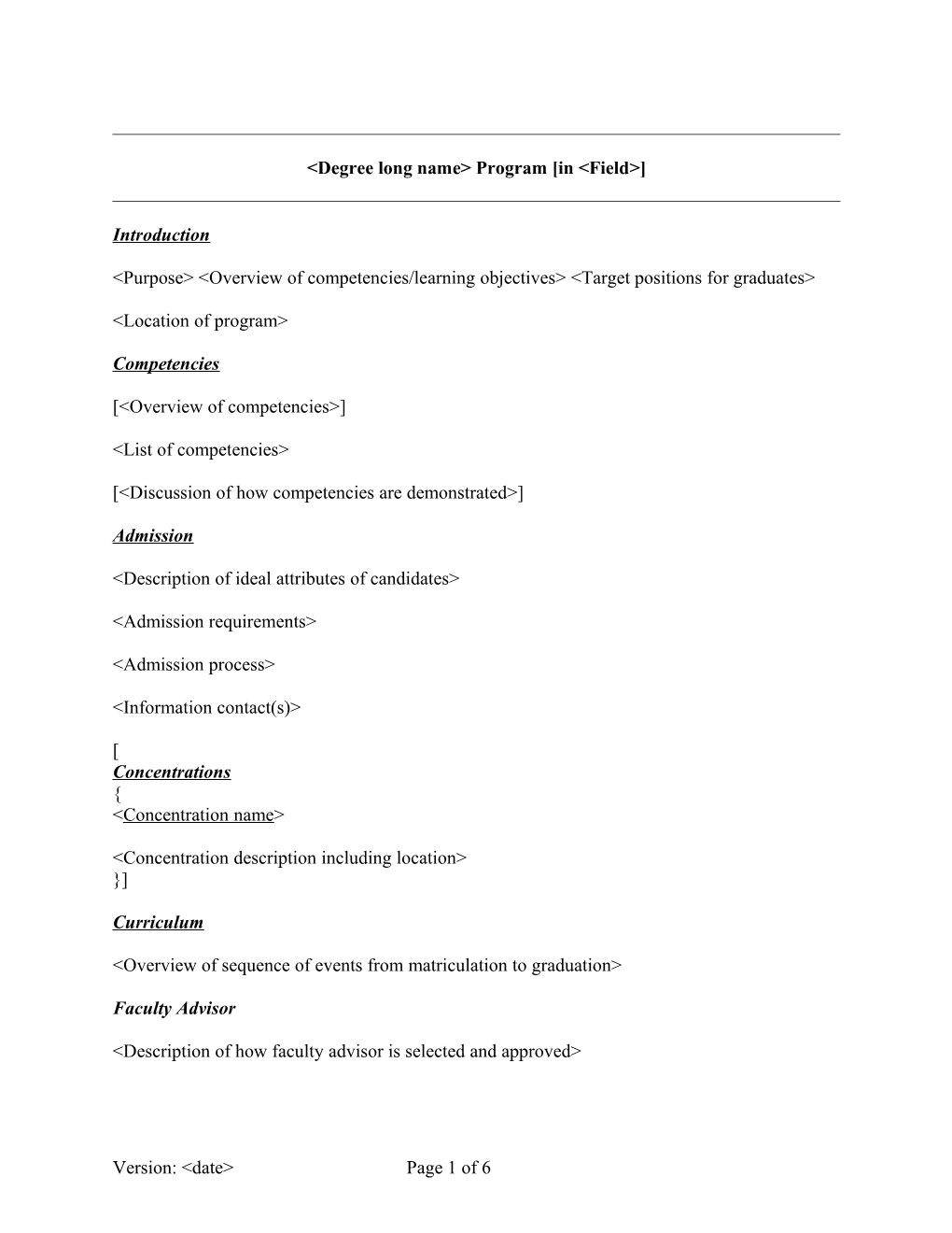 Program and Curriculum Template, Version 2