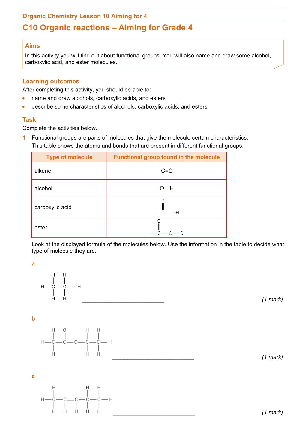 Organic Chemistry Lesson 10 Aiming for 4