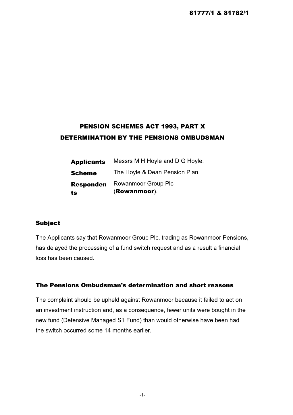 Pension Schemes Act 1993, Part X s56
