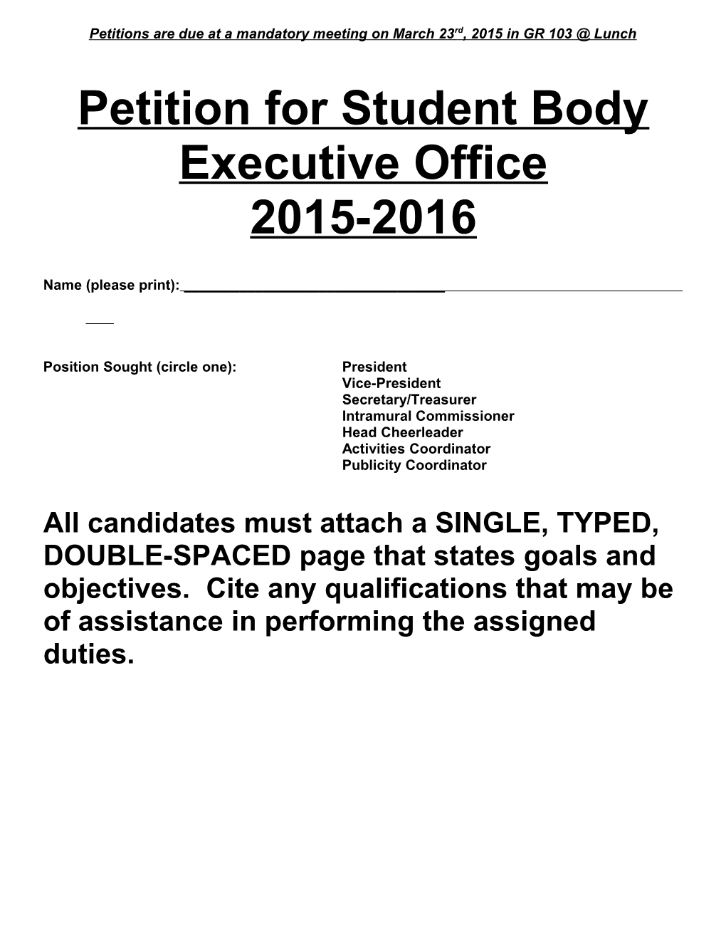 Petition for Student Body Executive Office