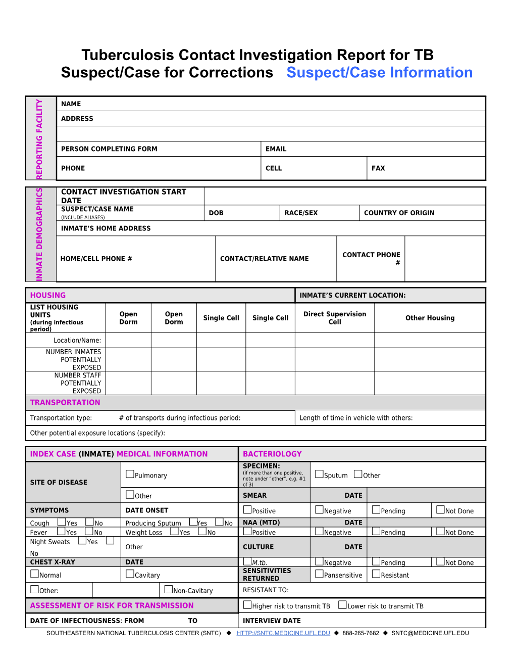 Tuberculosis Contact Investigation Report