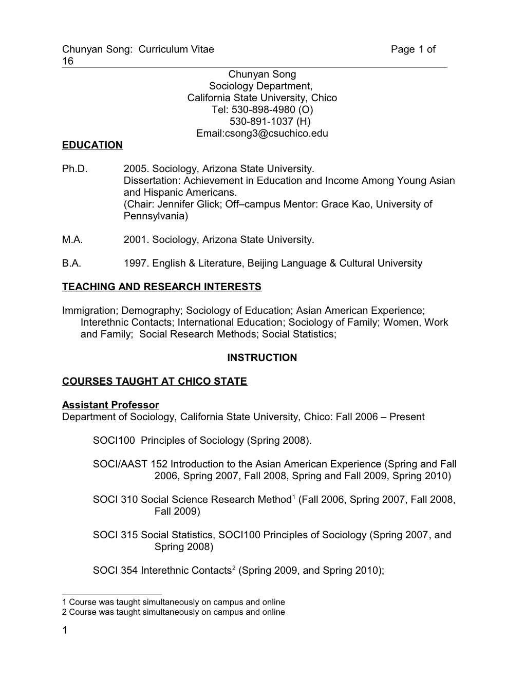 Chunyan Song: Curriculum Vitae Page 9 of 16