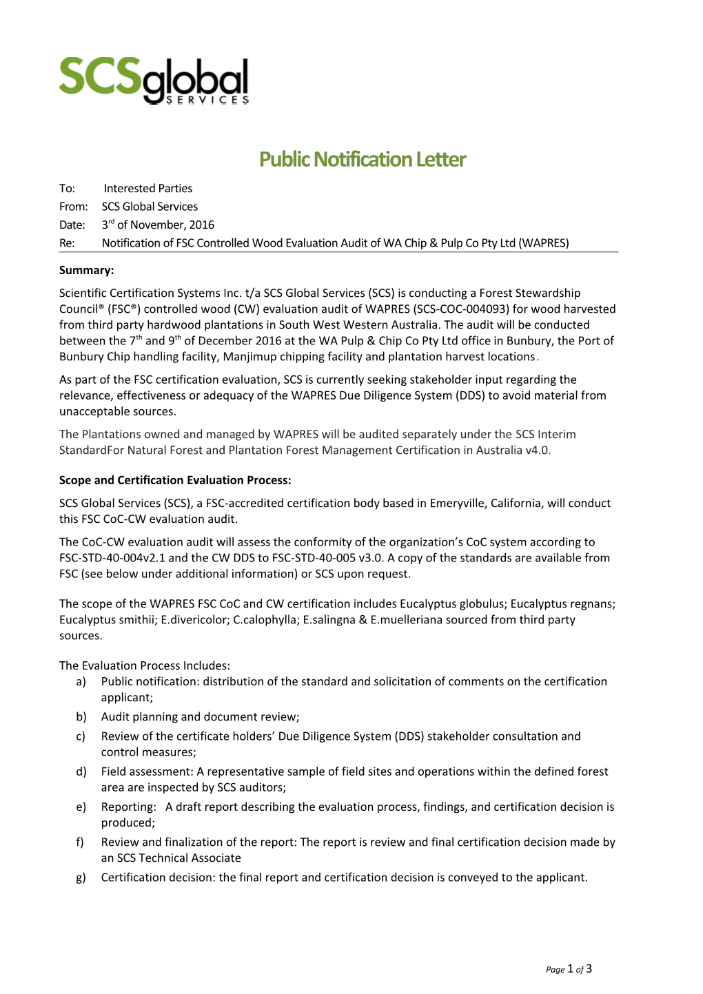 Public Notification Letter