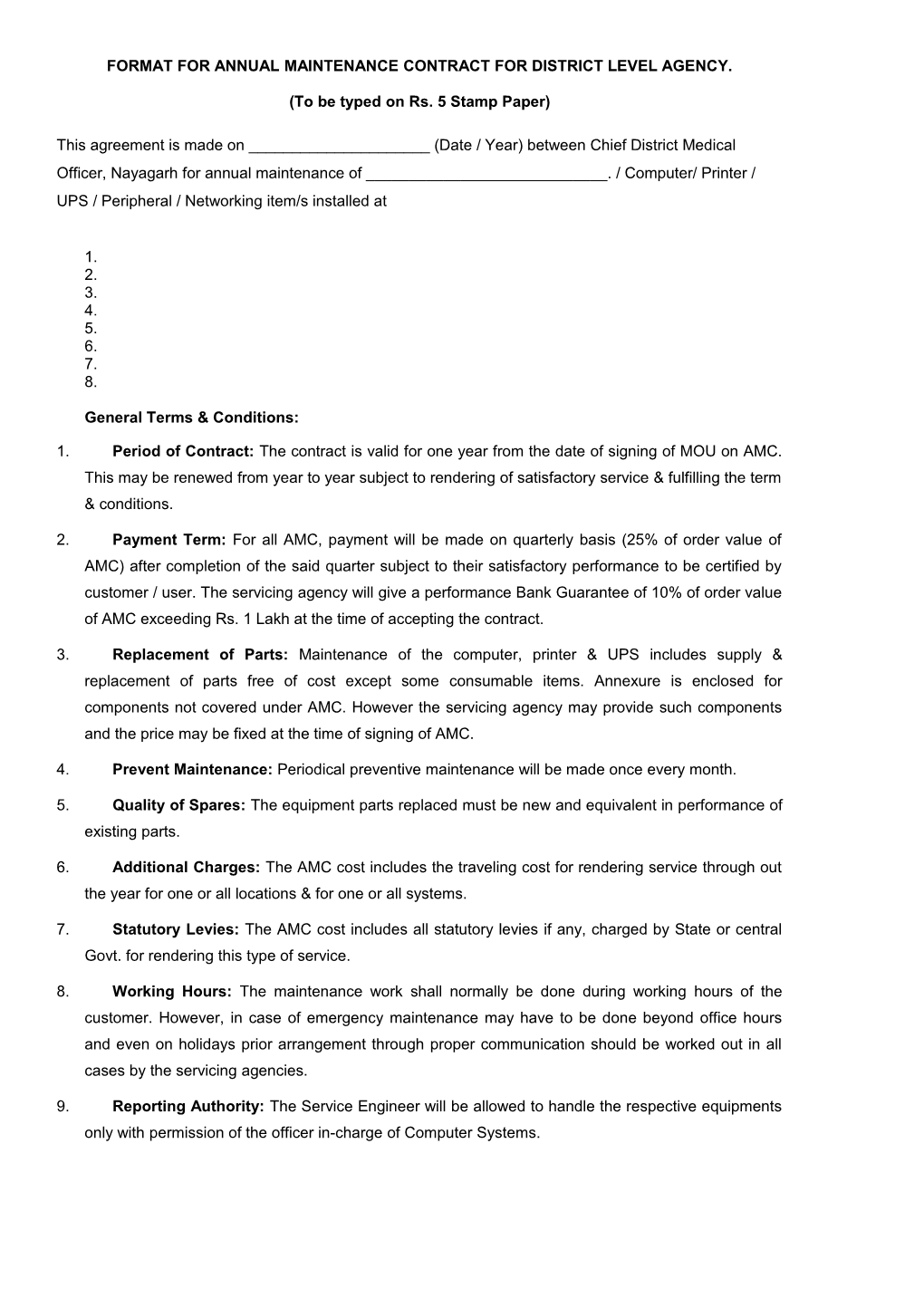 General Terms & Conditions for Annual Maintenance Contract