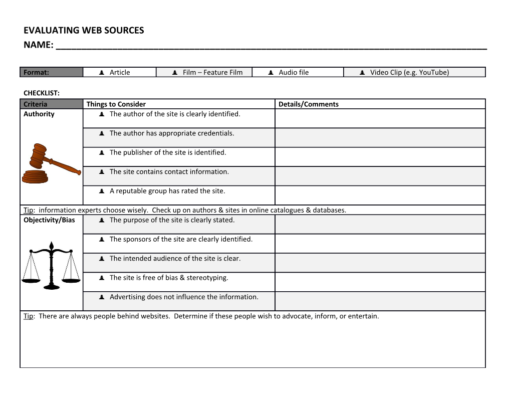 Evaluating Web Sources