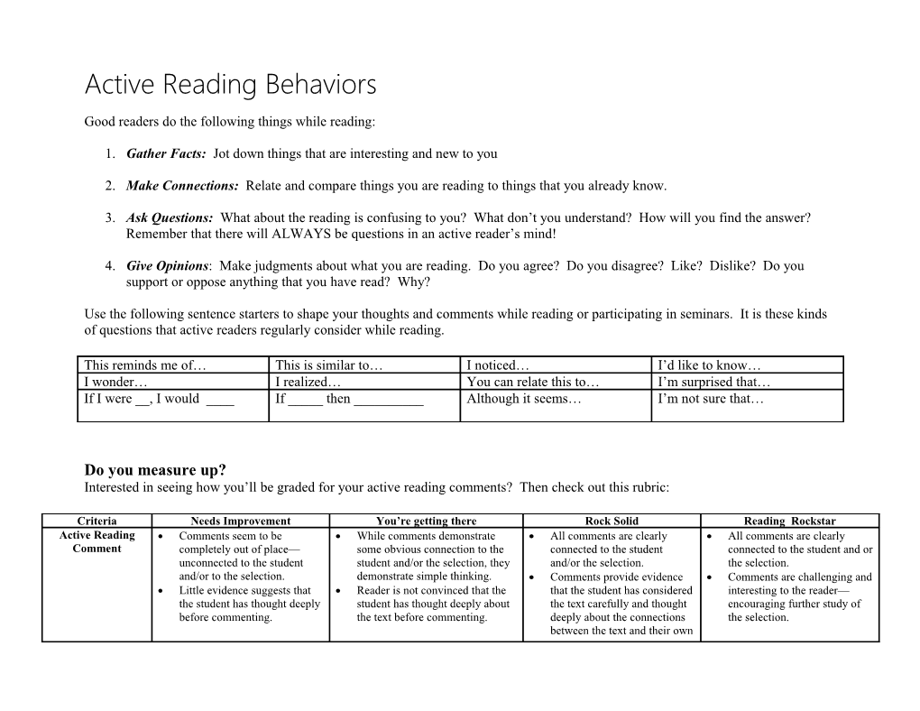 Good Readers Do the Following Things While Reading