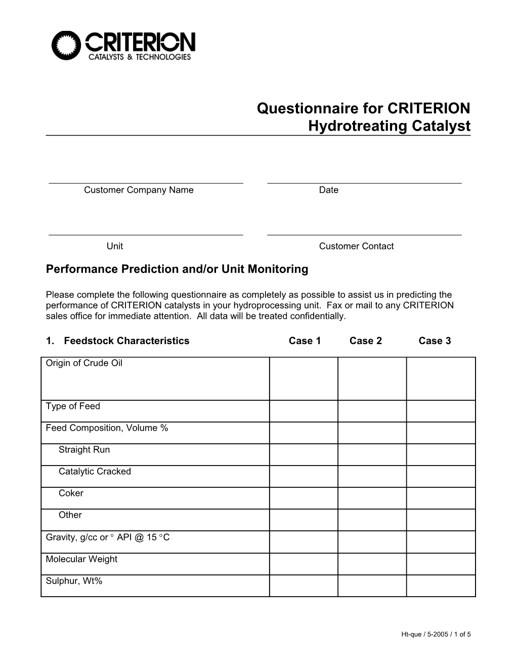 Questionnaire for CRITERION