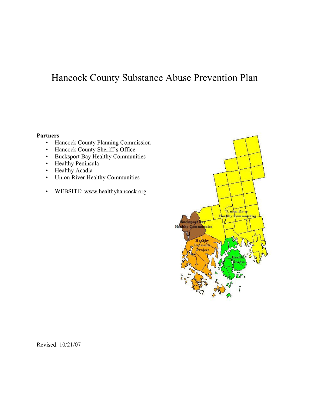 Outline for Hancock County Substance Abuse Prevention Plan