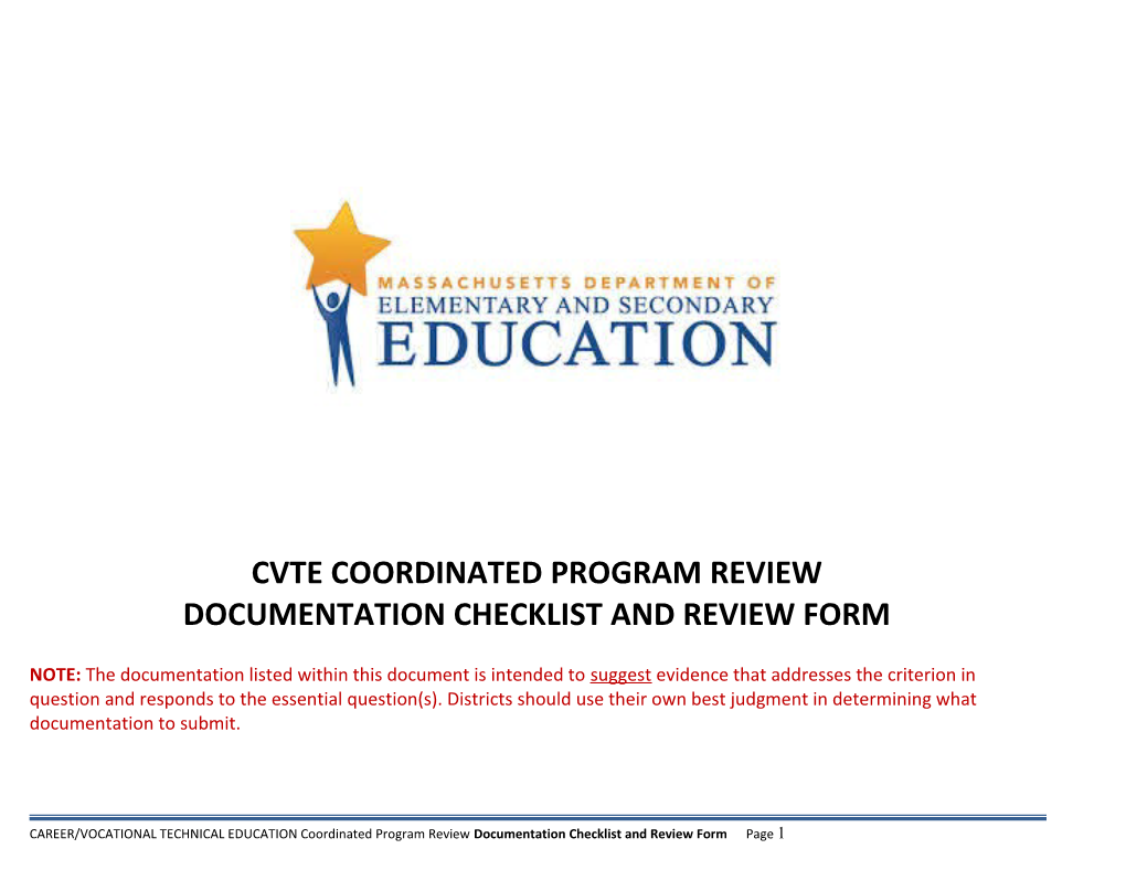 CVTE Xoordinated Program Review Documentation Checklist and Review Form