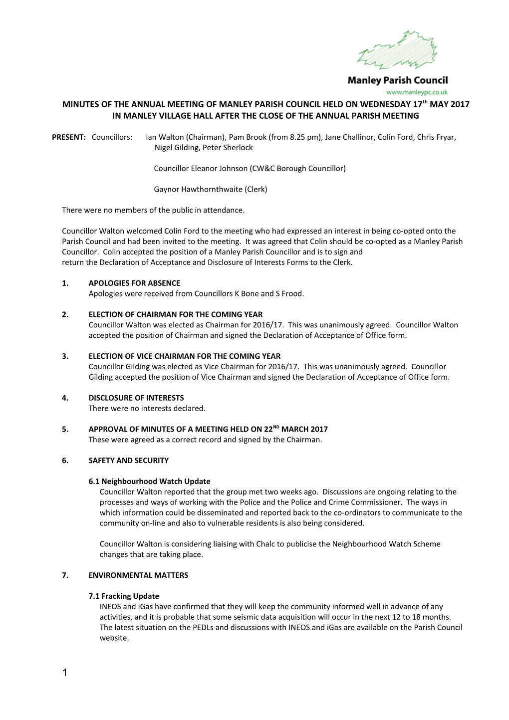 Draft Minutes of a Meeting Held on Wednesday 16Th October 2013 at 8