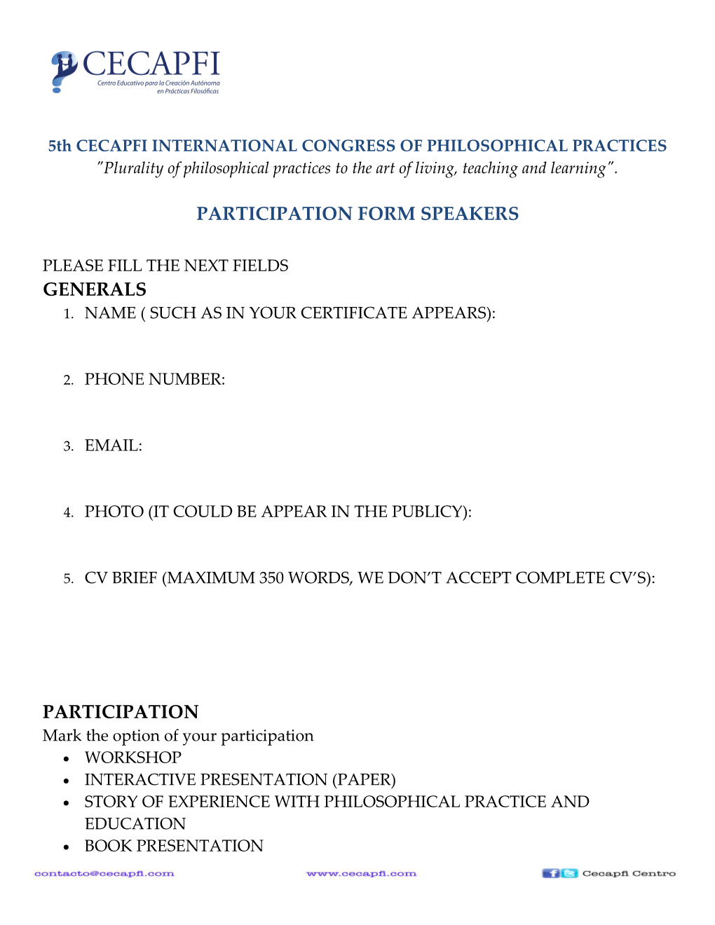 Participation Form Speakers