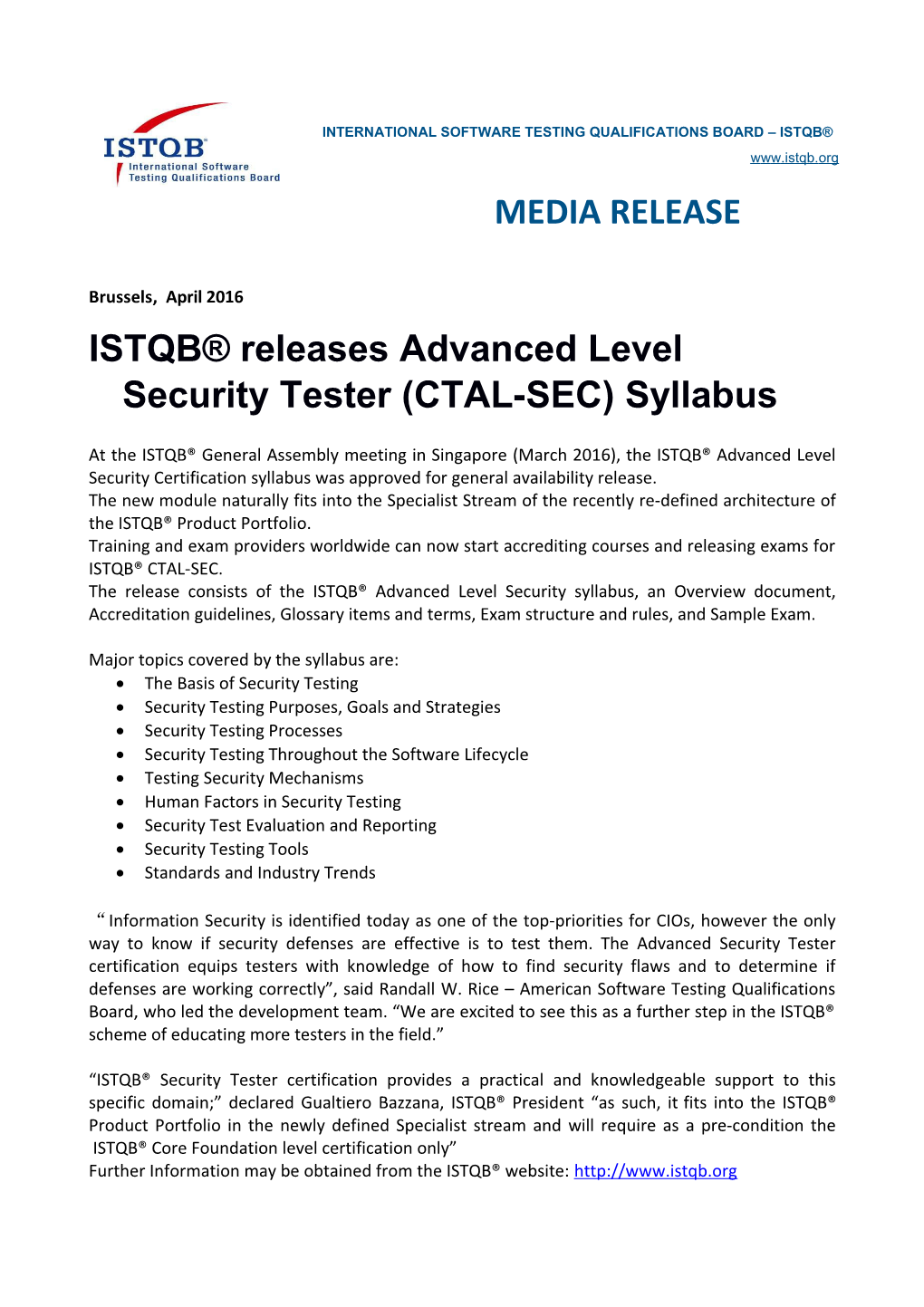 ISTQB Releases Advanced Level Security Tester (CTAL-SEC) Syllabus