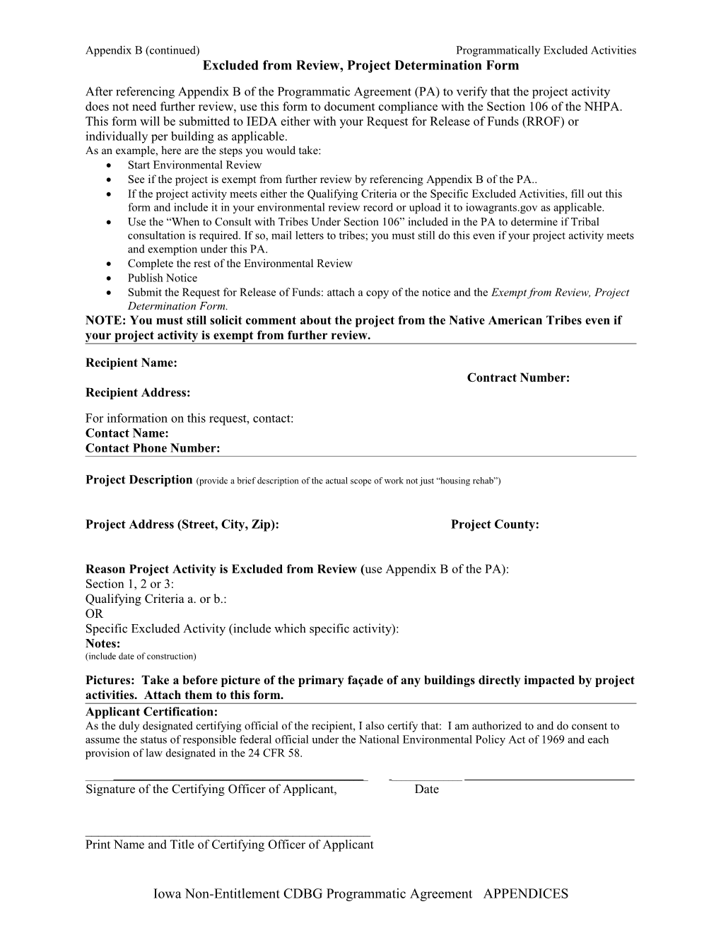 Excluded from Review, Project Determination Form