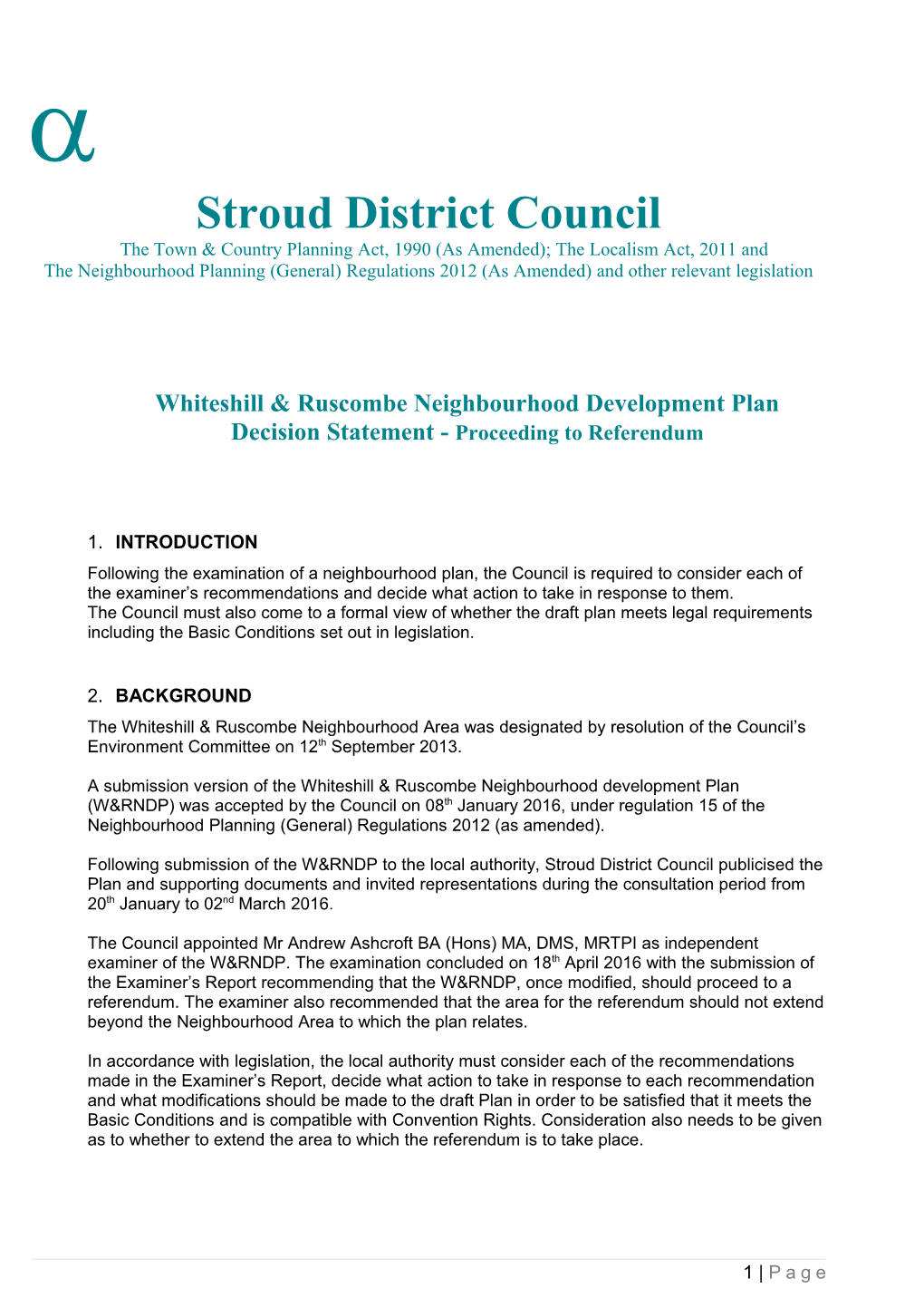 Whiteshill & Ruscombe Neighbourhood Development Plan