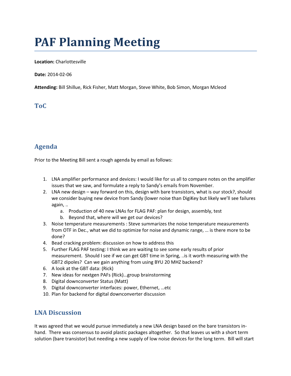PAF Planning Meeting