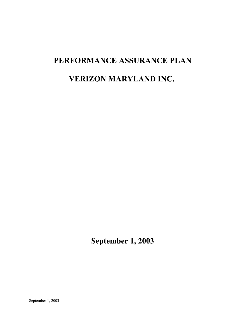 Performance Assurance Plan