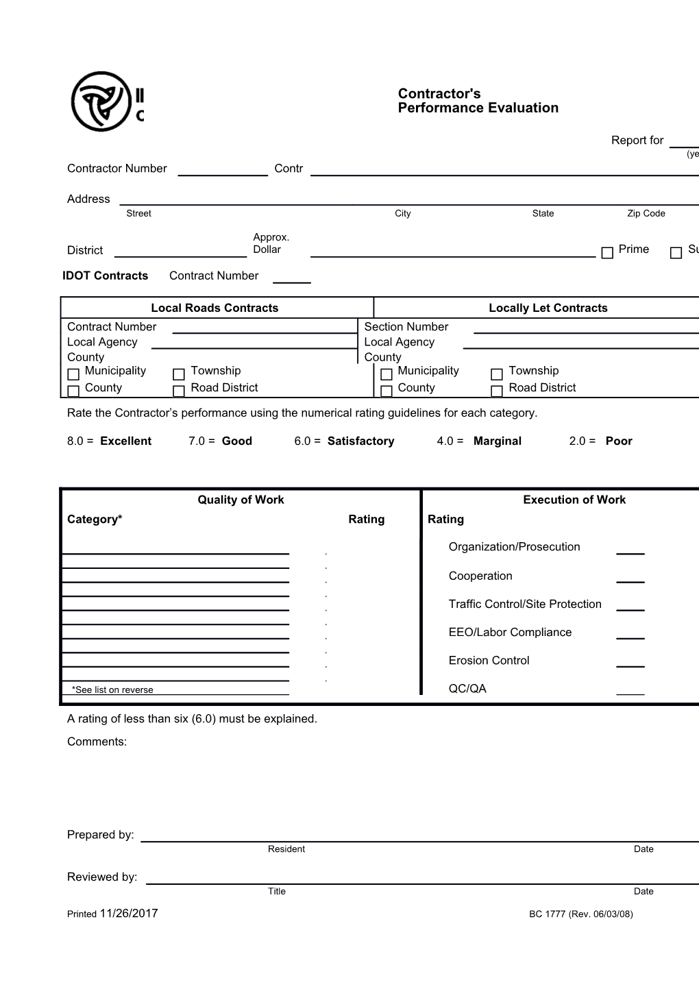 Contractor's Performance Evaluation