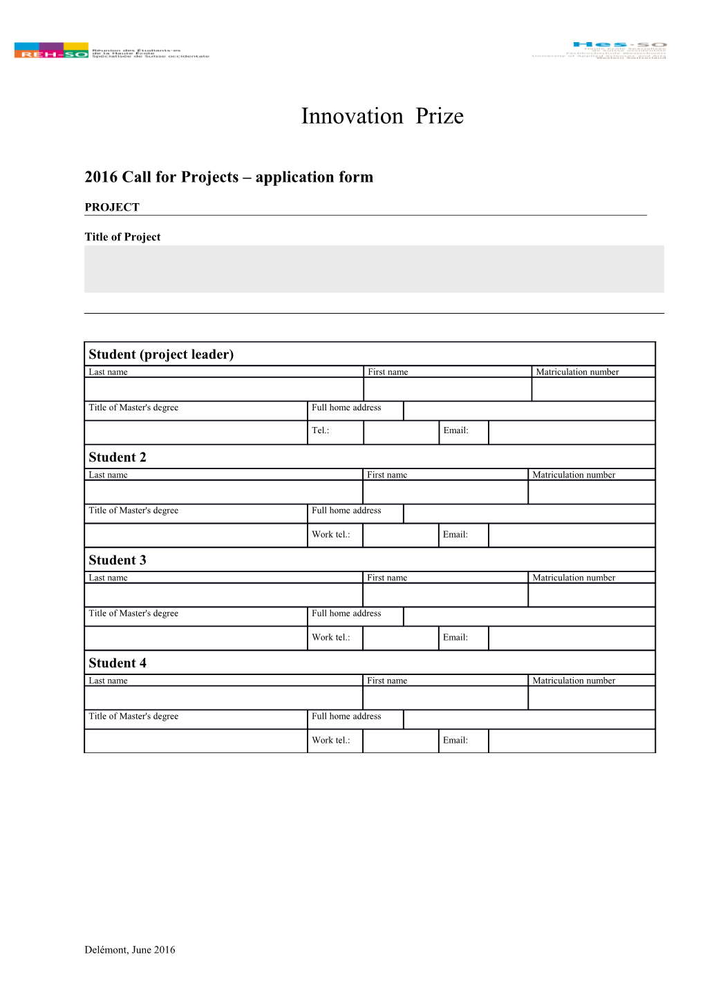 2016 Call for Projects Application Form