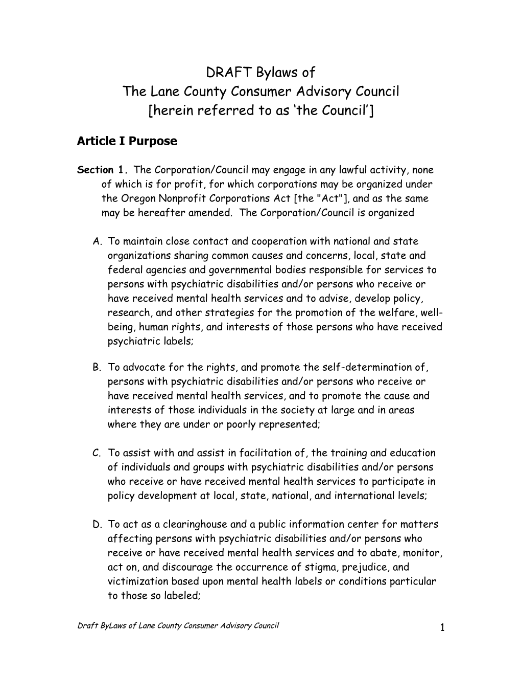 The Lane County Consumer Advisory Council