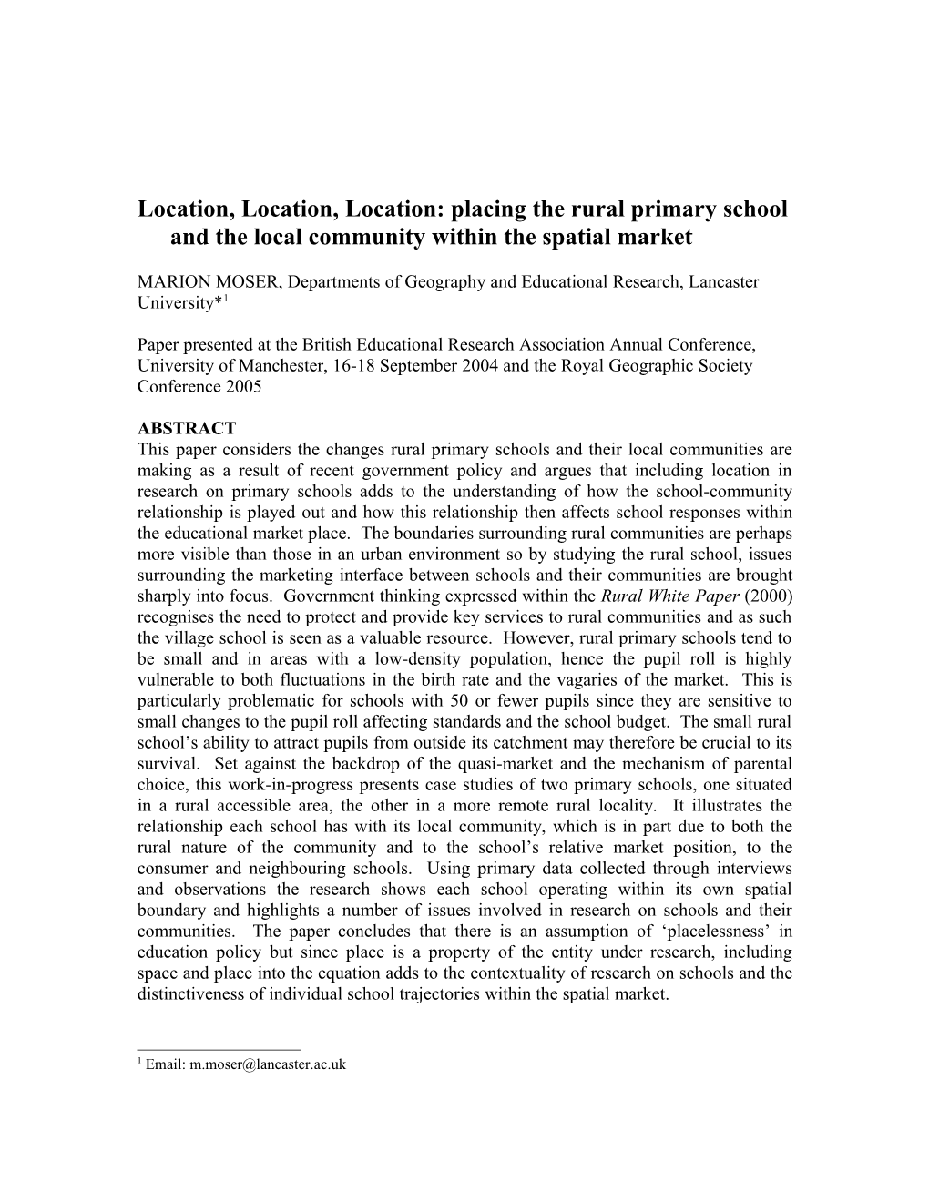 Placing the Rural Primary School Within Its Geographic Location