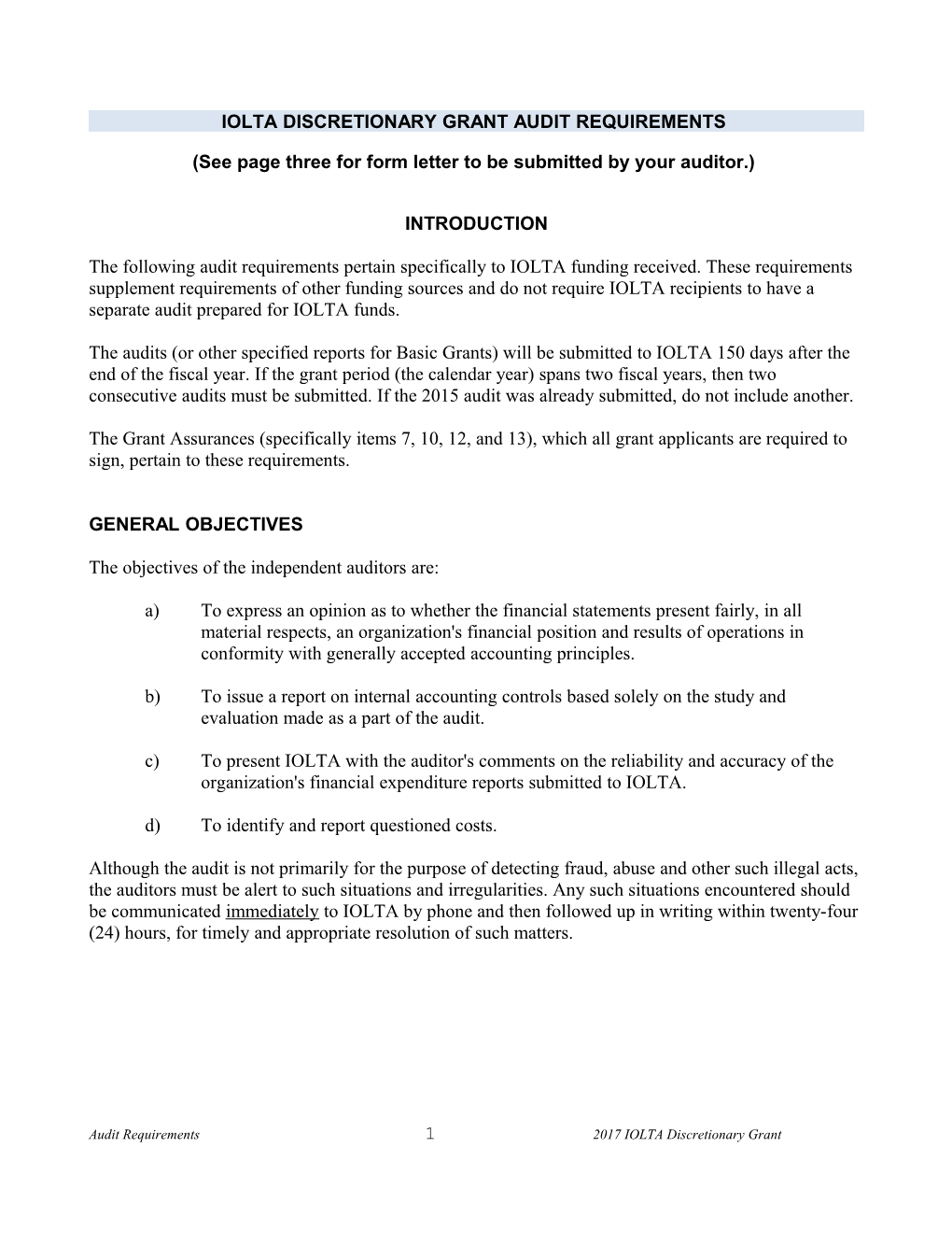 Iolta Discretionary Grant Audit Requirements