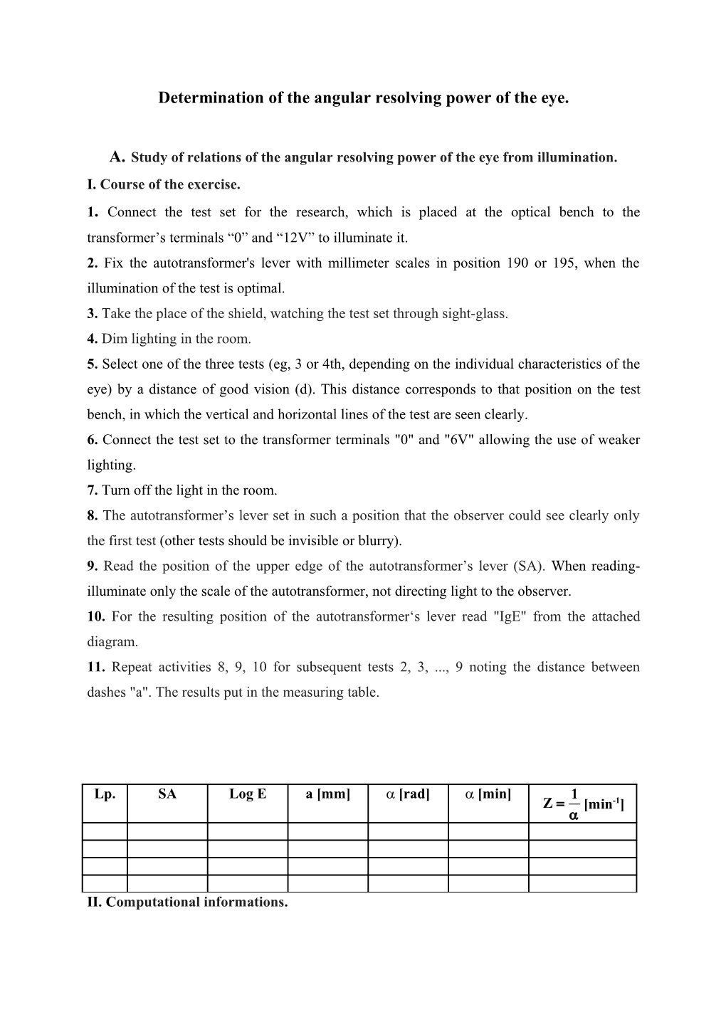 Determination of the Angular Resolving Power of the Eye