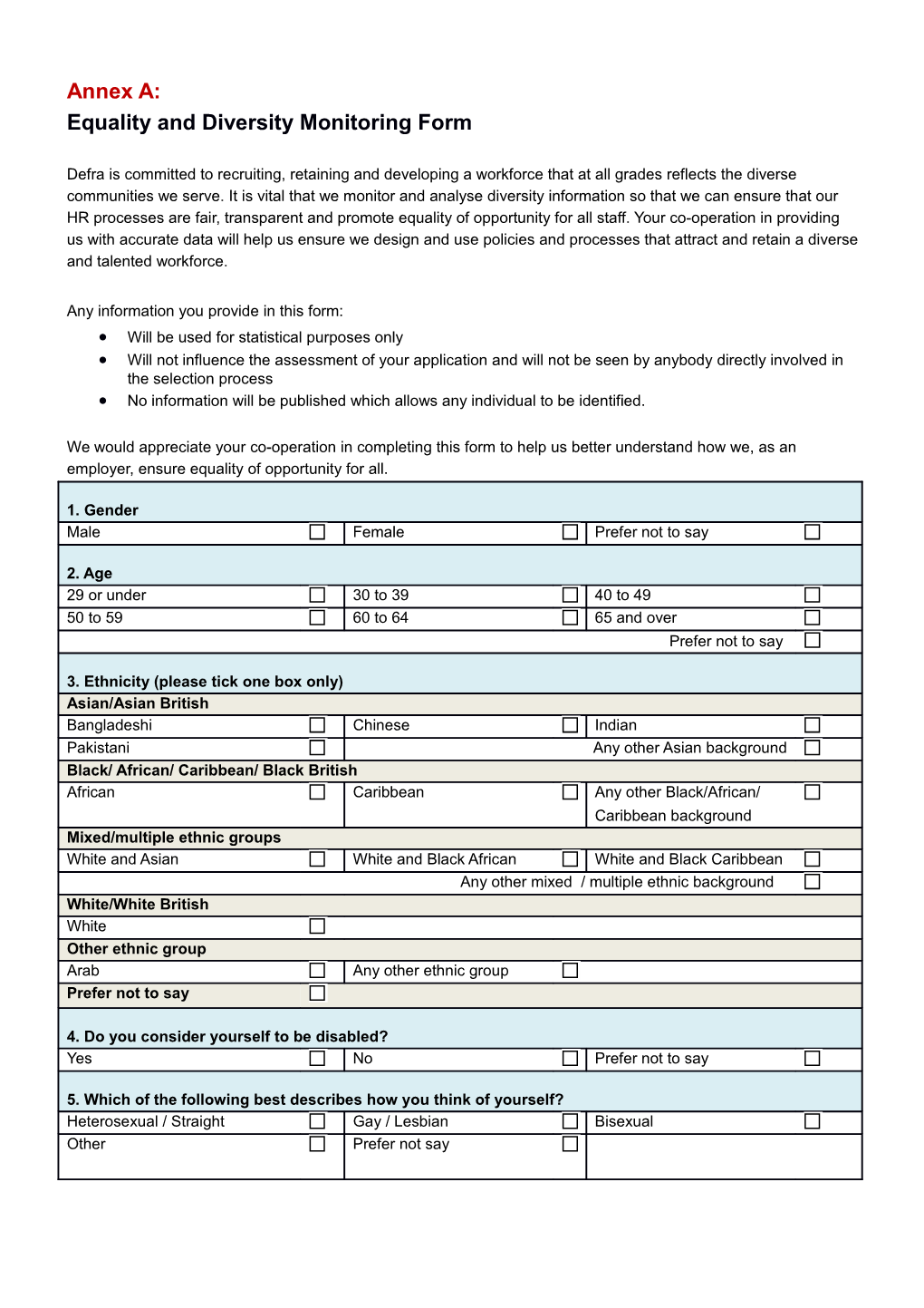 Equality and Diversity Monitoring Form