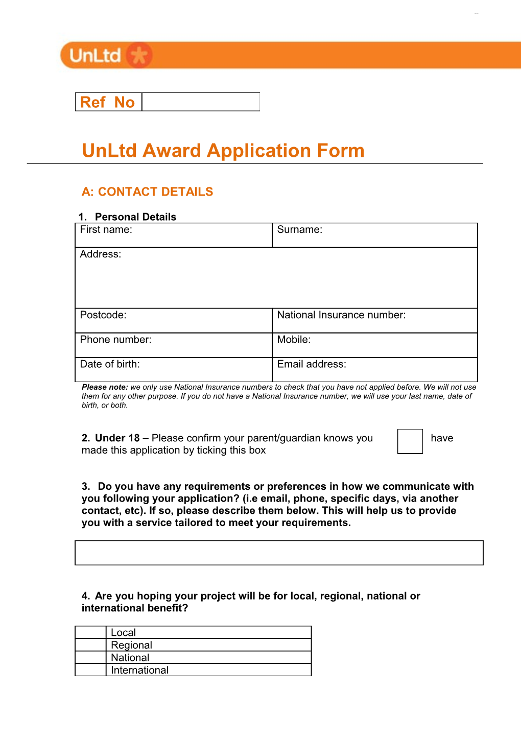 Unltd Award Application Form